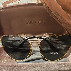 Miu Miu Gold and Black Aviator Sunglasses
